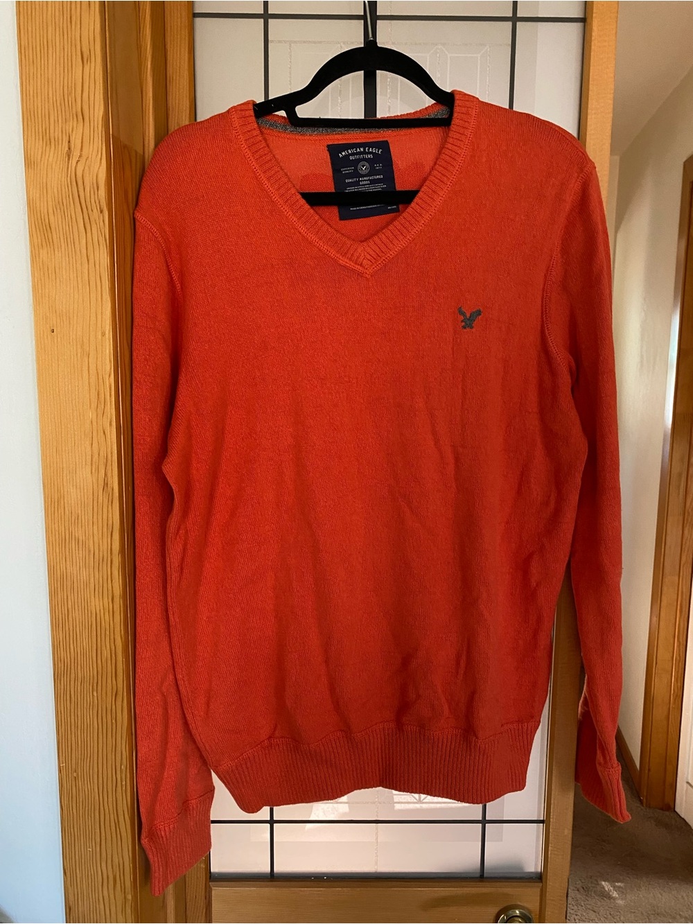 American Eagle Outfitters Men’s V-Neck Sweater - Orange with Gray Logo